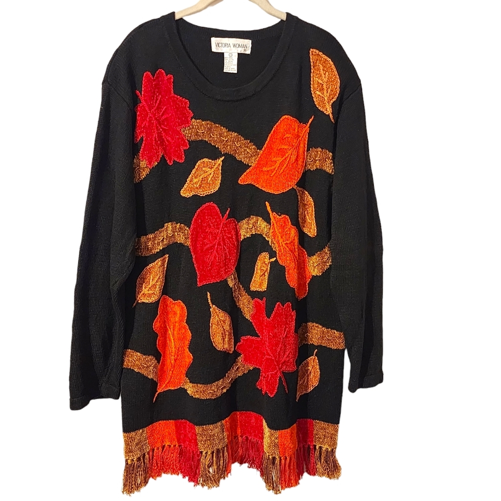 Victoria Woman Fall Leaves Novelty Autumn Sweater | Size 2X
